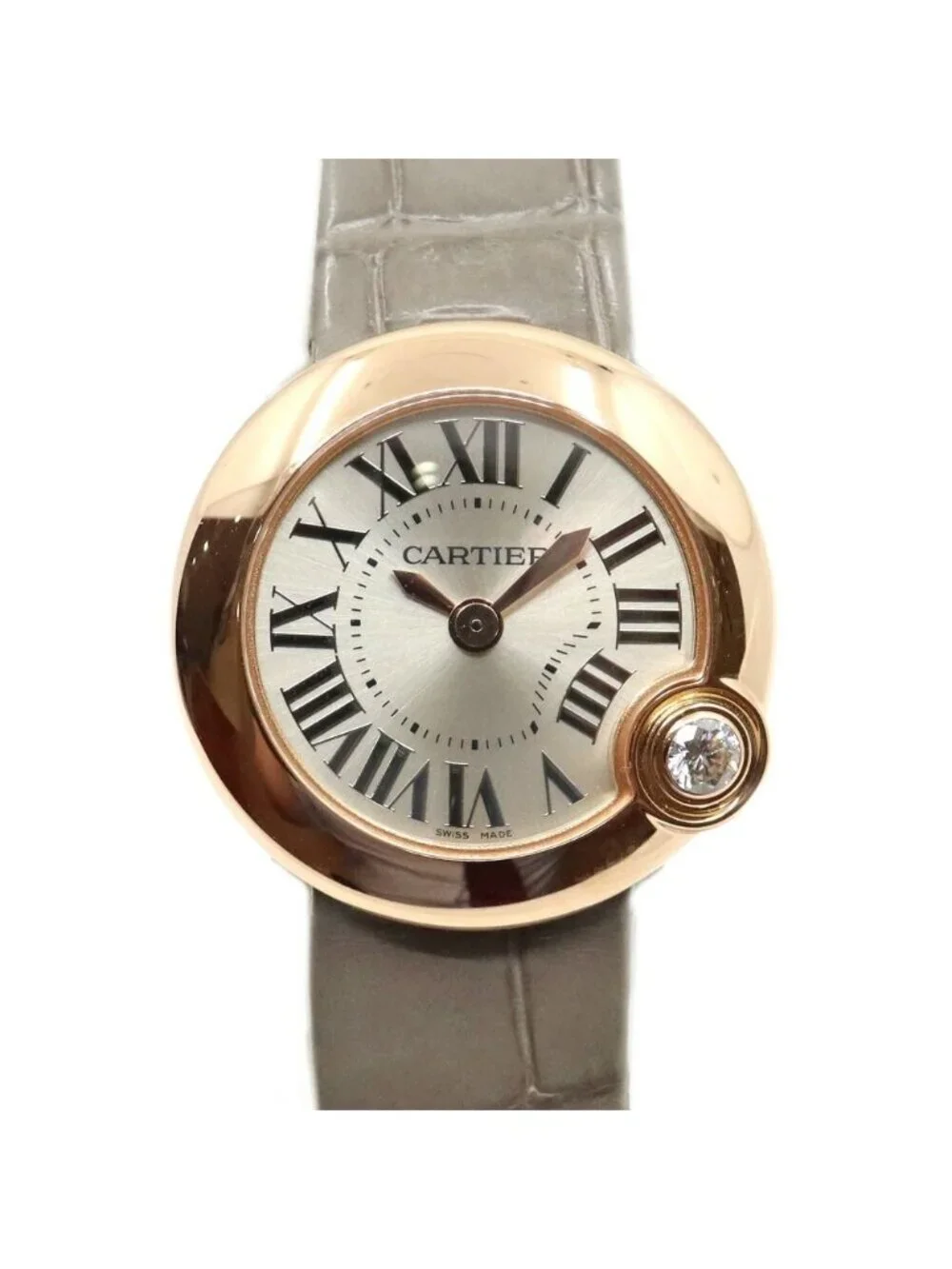 Cartier Ballon Blanc WGBL0004 Silver Watch Pink Gold Quartz Leather